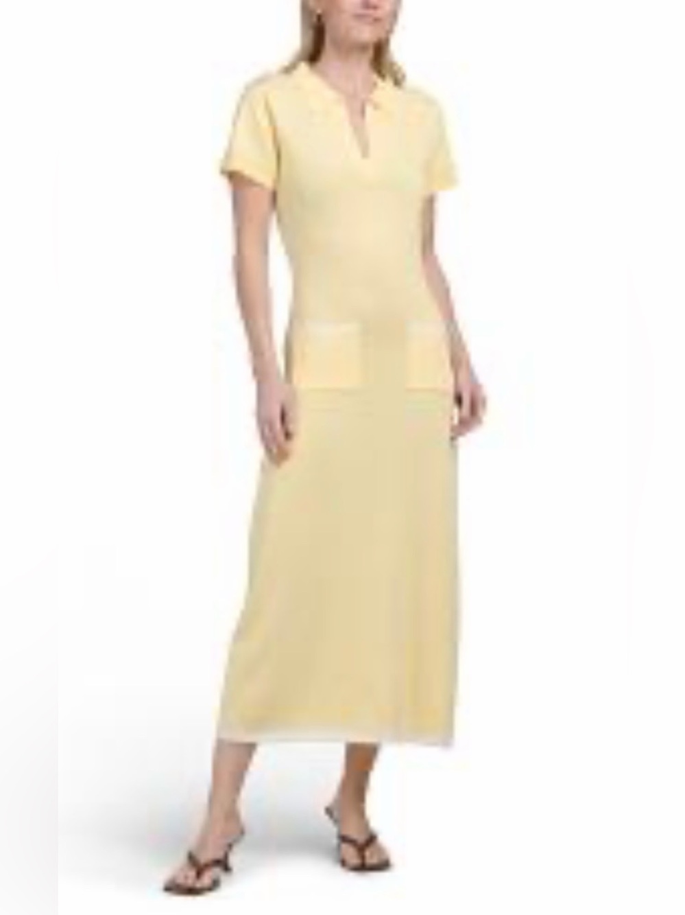 SÚPER NATURAL BY SECRET MISSION YELLOW KNIT POLO JOHNNY COLLAR MIDI DRESS M NWT